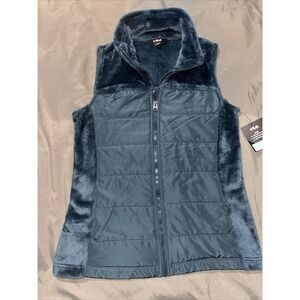 Fila Sport Women's Vest Size X-Small Faux Fur Top & Sides Dark Blue Green NWT